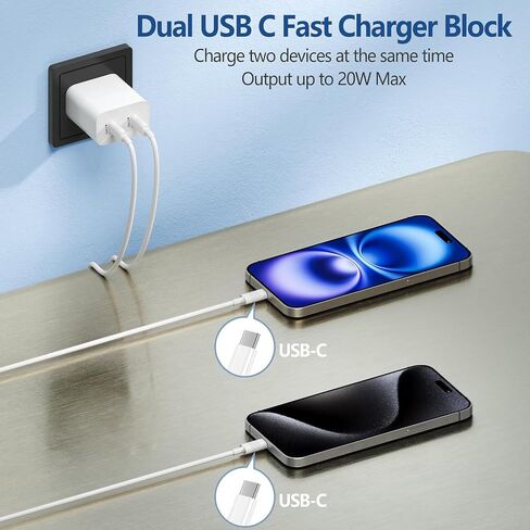 40W USB Charger Block,4-Port Phone Charger Fast Charging Brick,Dual USB C Power Adapter + Double USB A Port Wall Plug Multiple Charger Station for iPhone 15 14 13 12 11 Pro Max, iPad,Galaxy Series in Saudi Arabia