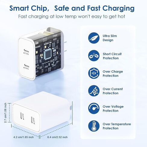 40W USB Charger Block,4-Port Phone Charger Fast Charging Brick,Dual USB C Power Adapter + Double USB A Port Wall Plug Multiple Charger Station for iPhone 15 14 13 12 11 Pro Max, iPad,Galaxy Series in Saudi Arabia