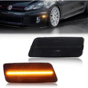 LED Side Marker Lights Compatible with Volkswagen 2010-2014 MK6 GTI MKVI Golf, [DOT] [Can-bus Design] White LED Turn Signal Marker Lamp, Replace OEM #5K0945071 5K0945072, 2 PCS, Smoked Lens