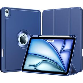 MoKo for iPad Air 11 Inch Case (M2) 2024, iPad Air 6th Generation Case/iPad Air 5th/4th Gen 2022/2020 with Pencil Holder, Smart Trifold Protective iPad Case, Hollow Logo/Auto Wake/Sleep, Navy Blue