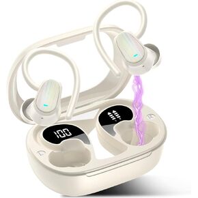 OYIB Wireless Earbuds Bluetooth 5.4 Headphones Sport, 50H Bluetooth Earbuds with Earhooks, Over Ear Bud Deep Bass with ENC Mic, IP7 Waterproof Wireless Earphone for Workout/Running, RED