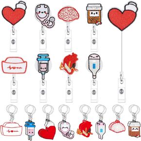 Henoyso 24 Pcs Cute Nurse Badge Reel Nurse Keychain Felt Retractable Badge Reels Badge Holders Brain Heart ID Badge Reel Doctor Nurse Gift Bulk Emergency Nurses Week Gifts Nursing Appreciation Gift