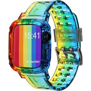 Luxury Silicone Band Compatible with Apple Watch Band 41mm 40mm 38mm 49mm 45mm 44mm 42mm Women Men, Designer Sport Strap Colorful Monogram iWatch Band for Ultra/Ultra 2/Series 9 8 7 SE 6 5 4 3 2