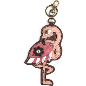 CHALA Tropical Flamingo Whimsical Inspired Key Chain Coin Purse Leather Bag Fob Charm
