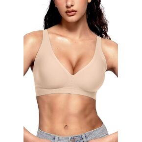 Vertvie Womens Wireless Seamless Bras Deep V No Underwire Push Up Bras Supportive Full Coverage Bralettes Plunge T Shirt Bra