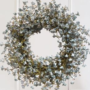 22 Inch Light Blue Forsythia Flower Wreath for Front Door, Spring Summer Everyday Artificial Flower Wreath for Indoor Outdoor, Costal Blue Wreath for Home Decor