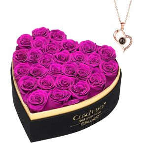 Forever Real Roses 16 Pcs, Preserved Flowers in Heart Shape Box with Necklace, Flower for Delivery Prime Valentines Day Gift for Her Mothers Day Anniversary for Mom Wife Girlfriend, Red