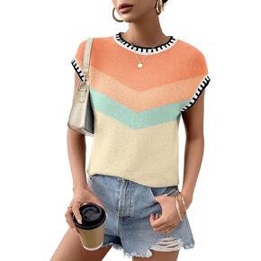 Womens Knit Sweater Tops Cap Sleeve Vest Summer Tops 2024 Sleeveless Tank Tops Clothes Trendy T Shirts