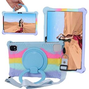 for Revvl Tab 5G Tablet Case 10.36 inch (2023), 360 Rotating Stand Handle Kids Soft Silicone Cover for Tmobile Revvl Tab 5G, with Strap, Rainbow Pink