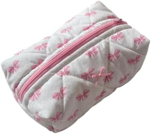 حقيبة مكياج Coquette Bow Y2k حقيبة مكياج مبطنة لطيفة حقيبة صغيرة لمستحضرات التجميل من Preppy زهرية حقيبة منظم أدوات الزينة (ربطة عنق وردية) in Kuwait