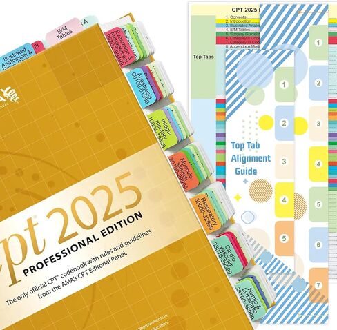 Improved Index Tabs for CPT 2024 Professional Edition, Color-Coded & Laminated CPT Tabs, 90 Printed Tabs with Blank Ones, Alignment Guide and Page Numbers Sheet Included, Tear-Resistant & Waterproof in Saudi Arabia
