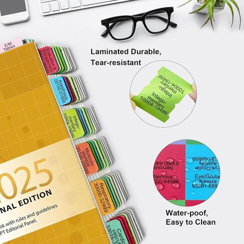 Improved Index Tabs for CPT 2024 Professional Edition, Color-Coded & Laminated CPT Tabs, 90 Printed Tabs with Blank Ones, Alignment Guide and Page Numbers Sheet Included, Tear-Resistant & Waterproof in Saudi Arabia