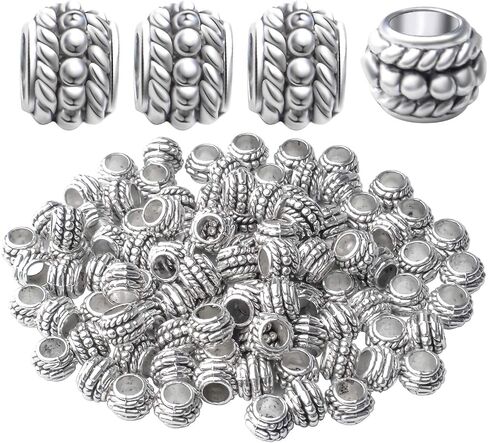 BronaGrand 100pcs Large Hole Spacers Beads, Antique Silver Flower Bead Spacers Alloy Tube Beads Loose Beads Spacer Charm Beads for DIY Necklace Bracelet Jewelry Craft Making Accessory in Saudi Arabia