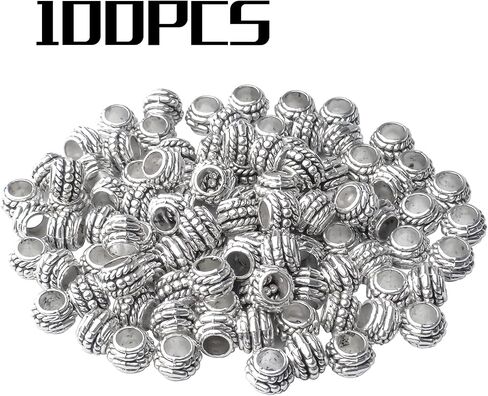 BronaGrand 100pcs Large Hole Spacers Beads, Antique Silver Flower Bead Spacers Alloy Tube Beads Loose Beads Spacer Charm Beads for DIY Necklace Bracelet Jewelry Craft Making Accessory in Saudi Arabia