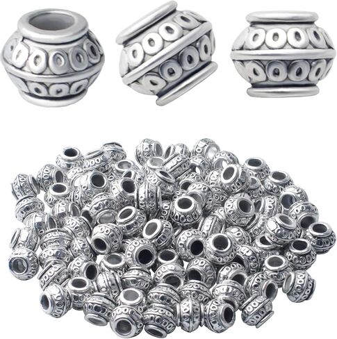 BronaGrand 100pcs Large Hole Spacers Beads, Antique Silver Flower Bead Spacers Alloy Tube Beads Loose Beads Spacer Charm Beads for DIY Necklace Bracelet Jewelry Craft Making Accessory in Saudi Arabia