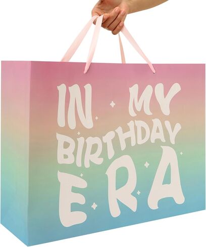 13" Large Rainbow Happy Birthday Gift Bag Set with Handles, Greeting Card, Tissue Papers and Stickers for Girls Women Kids Teens, In My Birthday Era Design, 1 Pcs in Saudi Arabia