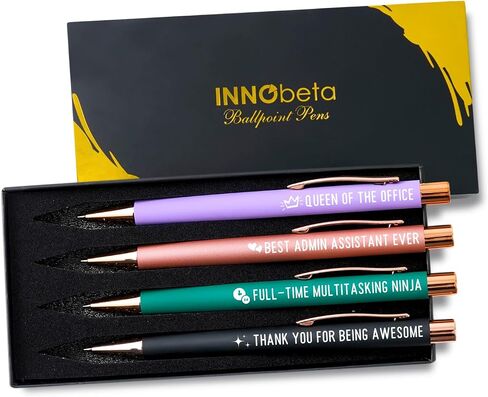InnoBeta Secretary Gifts for Woman, Funny Administrative Professional Day Gifts, Ballpoint Pen Set of 4, Office Tools for Appreciation, Christmas, Birthday - Queen of The Office in Saudi Arabia