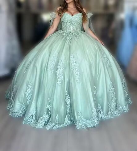 Ftupza Off Shoulder Quinceanera Dresses Puffy Tulle Ball Gowns for Vestido de 15 años Lace Appliques Prom Dress Ftu01 in Saudi Arabia