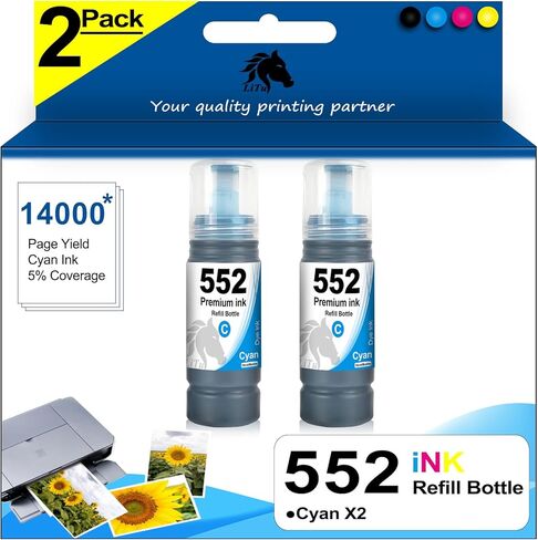 552 Ink Bottles Replacement for Epson 552 Ink Refill Bottles T552920 Work for Epson EcoTank 8550 ET-8550 8500 ET-8500 Printer (Black, Photo Black, Cyan, Magenta, Yellow, Gray, 6-Pack) in Kuwait