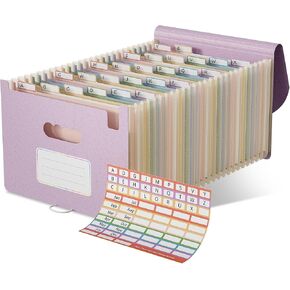 Accordian File Organizer, 26 Pockets Wheat Straw Expanding File Folder, Monthly Bill Receipt Organizer,A-Z Tabs,100% BPA Free,Return to Nature Healthy Living,Letter/A4 Size - Strawberry Pink