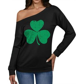 St Patricks Day Women's Casual Sweatshirts Off the Shoulder Long Sleeve Irish Funny Shirts Tie Dye Shamrock XL