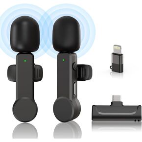 Wireless Mini Microphone for iPhone 15 Android - 2 Pack Type C Lavalier Lapel Microphones USB-C Clip On Mic for Video Recording Vlogging YouTube TikTok, Noise Reduction, 65 ft