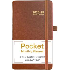2025-2027 Pocket Monthly Planner, 3 Year Calendar 2025-2027, 6.2’’ x 3.6’’, Small Pocket Calendar 2025, 36 Months from Jan 2025 - Dec 2027, Hardcover, Back Pocket, Thick Paper, Lightweight to carry