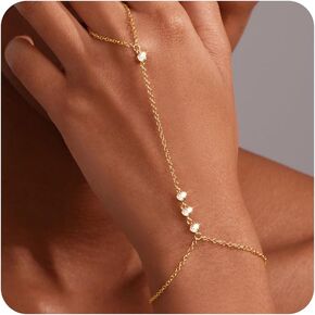 Gold Hand Chain Bracelet for Women Trendy, Dainty 14k Gold Ring Bracelet Hand Chain Finger Ring Slave Bracelet Cubic Zircon Hand Jewelry for Women Summer Beach Jewelry