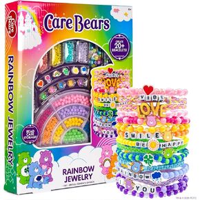 Care Bears Rainbow Jewelry, Make Over 20 Bracelets With Charms & Beads for Bracelet Making, Bracelet Making Kit with Storage Case, Friendship Bracelet Kit, Girls Toys Age 6-8, Charm Bracelet Kit