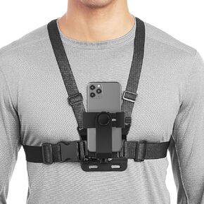 Mobile Phone Chest Mount Harness Strap Cell Phone Holder Mount for Video Recording Bike/Kayak/Fishing/Skateboard POV/VLOG for iPhone/Samsung for GoPro Hero 11 10 9 8/Insta360/DJI Action Camera, Black