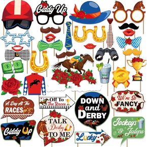 Derby Decorations Photo Props, 36 Pcs Derby Photo Booth Props Racing Horse Photo Booth Props, Derby Decorations 2025 for The Roses Photo Props for Derby Day Festival Decor