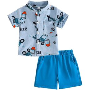 Surepoch Baby Boy Cloths Toddler Summer Todfits قميص قصير الأكمام سروال مرن من قطعتين