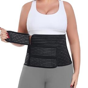Postpartum Belly Band Abdominal Binder Post Surgery, for Natural Delivery & C-Section Recovery, 9.7" High Adjustable Compression Belly Wrap,Polyester Made with Bamboo Charcoal Fiber(Black, S/M)