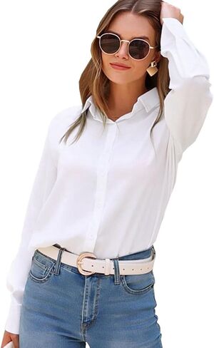jonivey Womens Stretch Button Down Shirt Long Sleeve Wrinkle-Free Lightweight Smooth Loose Casual Office Work Shirts in Saudi Arabia