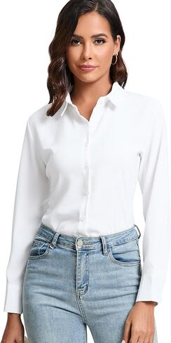 jonivey Womens Stretch Button Down Shirt Long Sleeve Wrinkle-Free Lightweight Smooth Loose Casual Office Work Shirts in Saudi Arabia