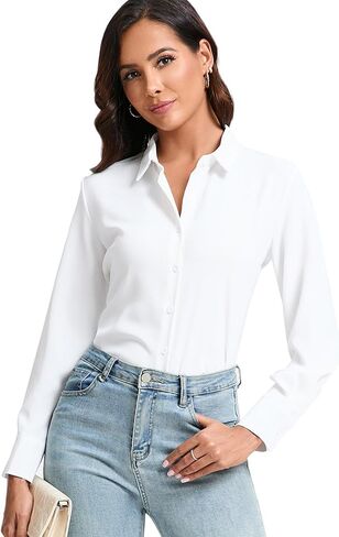 jonivey Womens Stretch Button Down Shirt Long Sleeve Wrinkle-Free Lightweight Smooth Loose Casual Office Work Shirts in Saudi Arabia