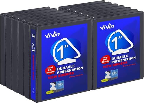 ViVin Durable 1.5 Inch D Ring Binders, 1.5'' 3 Ring View Binder with Customizable Clear Cover, Holds 350 Sheets of 8.5" x 11" Paper, 6 Pack, Black in Kuwait