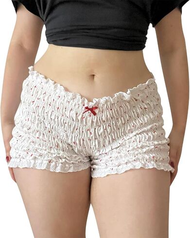 Women Y2k Ruffle Shorts Ruched Plaid Shorts Micro Shorts Pajama Bottoms Y2k Cute Fairy Lace Edge Pettipants in Saudi Arabia