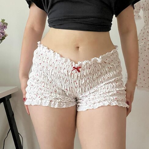Women Y2k Ruffle Shorts Ruched Plaid Shorts Micro Shorts Pajama Bottoms Y2k Cute Fairy Lace Edge Pettipants in Saudi Arabia