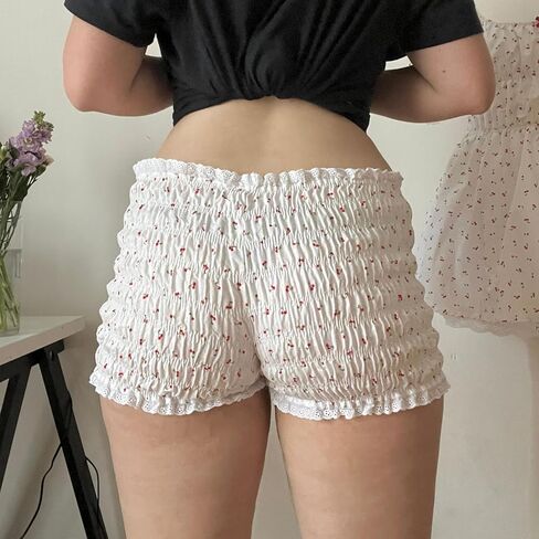 Women Y2k Ruffle Shorts Ruched Plaid Shorts Micro Shorts Pajama Bottoms Y2k Cute Fairy Lace Edge Pettipants in Saudi Arabia