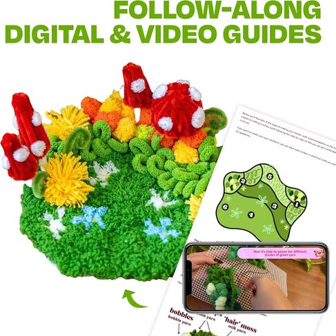 CRAFT CLUB Green Oasis Coaster Moss Coaster Kit DIY Craft Set with Video Tutorials Includes Milk Feather Bobble Yarn Ideal for Beginners and Experienced Crafters 20cm x 17cm in Saudi Arabia