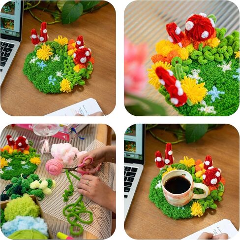 CRAFT CLUB Green Oasis Coaster Moss Coaster Kit DIY Craft Set with Video Tutorials Includes Milk Feather Bobble Yarn Ideal for Beginners and Experienced Crafters 20cm x 17cm in Saudi Arabia