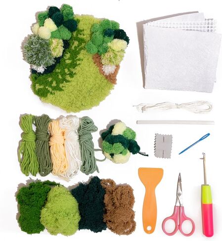 CRAFT CLUB Green Oasis Coaster Moss Coaster Kit DIY Craft Set with Video Tutorials Includes Milk Feather Bobble Yarn Ideal for Beginners and Experienced Crafters 20cm x 17cm in Saudi Arabia