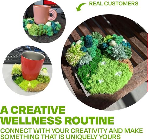 CRAFT CLUB Green Oasis Coaster Moss Coaster Kit DIY Craft Set with Video Tutorials Includes Milk Feather Bobble Yarn Ideal for Beginners and Experienced Crafters 20cm x 17cm in Saudi Arabia