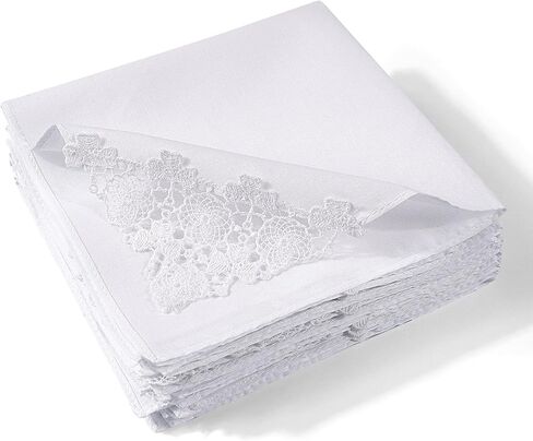 Selected Hanky Women's Cotton Handkerchiefs with Crohet Lace at Corner, Ladies Hankies for Bridal Wedding 12 Pcs Set in Saudi Arabia