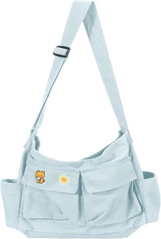 Vintage Canvas Crossbody Messenger Bag with Multiple Pockets and Hook-and-loop Closure, Ideal for School in Saudi Arabia