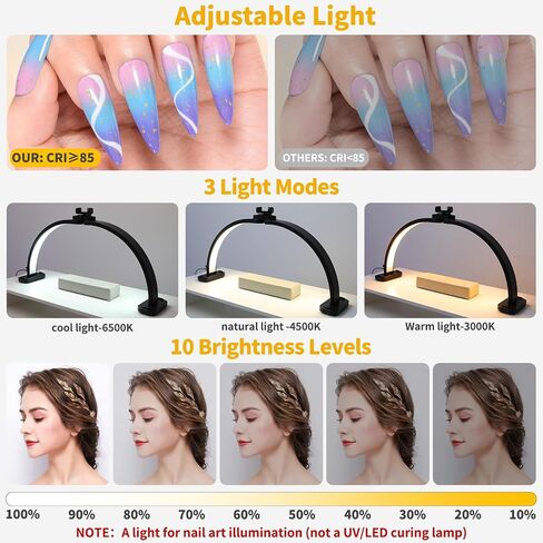 CGBE Half Moon Light for Nail Desk with Phone Holder, Upgraded Large 29 * 15 Inch Half Moon Lamp Moon, 30W 10 Brightness Light Nail Tech for Nails, Beauty, Eyelashes, Tattoos, Crafts, Lash Lamp in Saudi Arabia