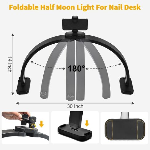 CGBE Half Moon Light for Nail Desk with Phone Holder, Upgraded Large 29 * 15 Inch Half Moon Lamp Moon, 30W 10 Brightness Light Nail Tech for Nails, Beauty, Eyelashes, Tattoos, Crafts, Lash Lamp in Saudi Arabia