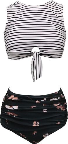 bslingerie Women Push Up Bikini Scoop Neck Crop Tank Top High Waisted Bikini Set Bathing Suit in Saudi Arabia