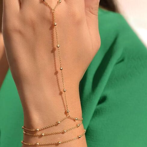 YANCHUN Ring Bracelet Hand Chain Bracelet Adjustable Rhinestone Finger Ring Hand Chain for Women s Trendy Stuff in Kuwait